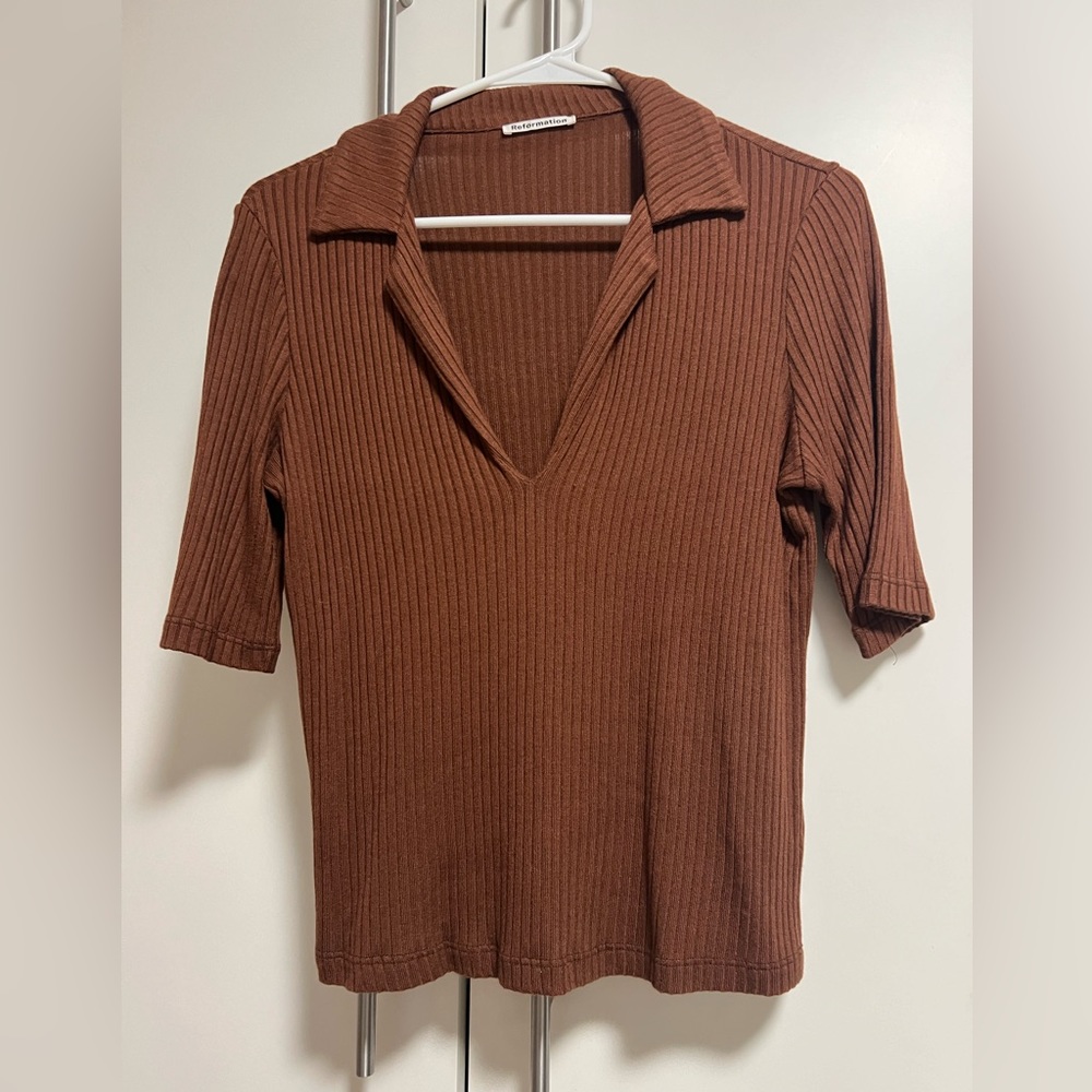 Reformation Brown Collared Blouse